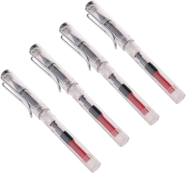 4 Pcs Fountain Ink Brush Pen Refillable,Flexible Brush Tip for lettering, calligraphy, illustration, art, sketching Chinese Japanese Sumi Calligraphy Painting Writing Signature - Clear Drawing Pens