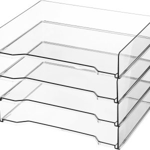 4 Pcs Stackable Letter Tray Rectangular Plastic Desk Organizer 13 x 9.5 x 2.6 in Paper Holder File Tray Accessories Rack for Desktop Office Desk Classroom Drawers Magazine Storage (Clear)