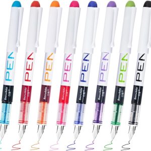8 Piece Disposable Fountain Pens for Writing, Smooth-Writing 8 Assorted Color Fountain Pens Extra Fine Nib Fountain Pen Set for Sketching, Journaling, Calligraphy, Doodling and Gifts