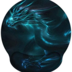 Mouse Pad with Wrist Rest Support & Non-Slip Base, Durable Ergonomic Gaming Mousepad - Blue Dragon Design