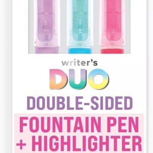 Ooly Writer's Duo Highighter & Fountain Pen Combo - Set of 3-3 Different Colored Fountain Pen Tip-For Note Taking, Calligraphy Drawing, Art Supplies, School Supplies for Kids & Adults