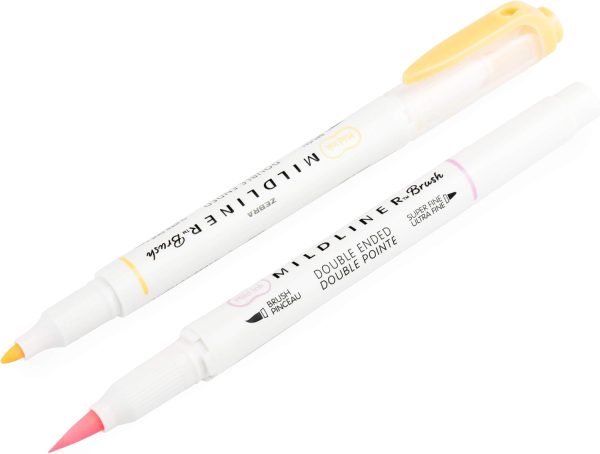 Zebra Mildliner Brush Highlighter Pen - Brush and Marker Nib - Double Ended - Fluorescent Set of 5 in Wallet - Image 2